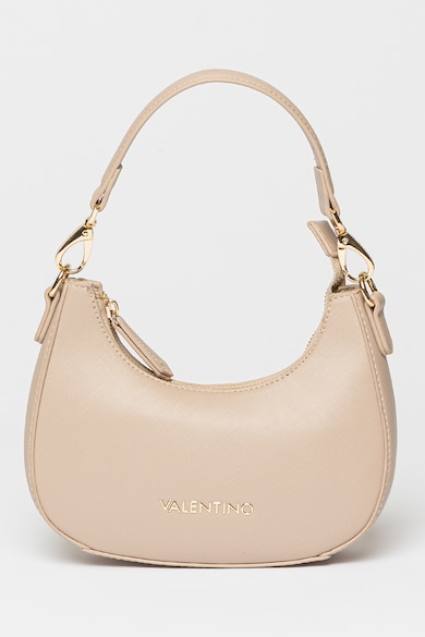 Geanta semiluna din piele ecologica cu bareta detasabila cu logo Zero - Maro taupe deschis