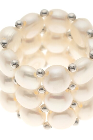 Perles Addict Inel alb din perle cu 3 randuri Femei