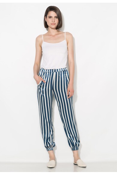 Zee Lane Collection Pantaloni matasosi albastru inchis cu alb in dungi Femei