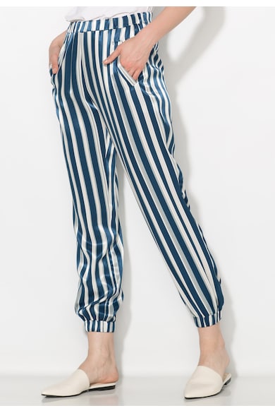 Zee Lane Collection Pantaloni matasosi albastru inchis cu alb in dungi Femei