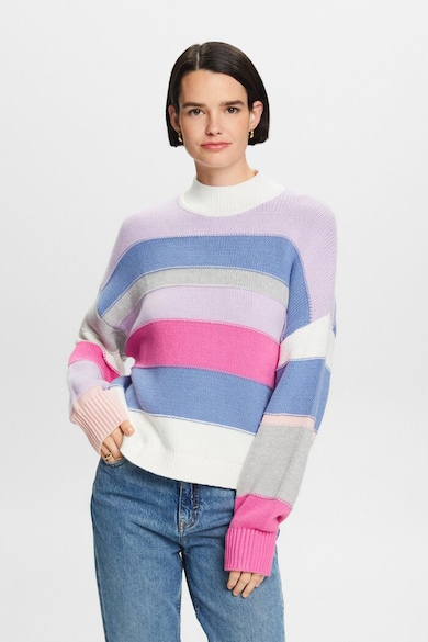 Esprit Csíkos pulóver rövid gallérral női