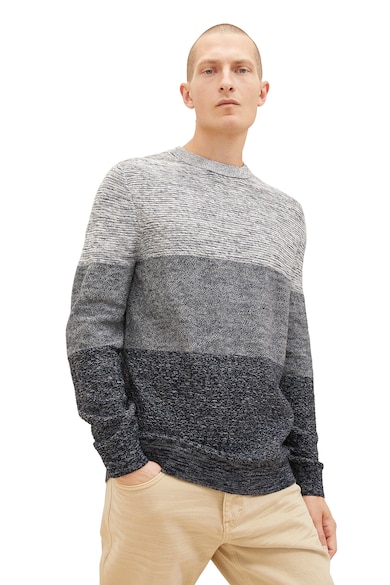 Tom Tailor Памучен пуловер с контрастен дизайн Мъже