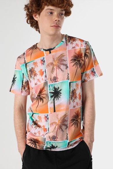 COLIN'S Тениска с овално деколте, фото щампа и тропическа шарка Мъже