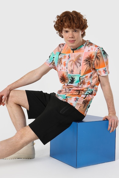 COLIN'S Тениска с овално деколте, фото щампа и тропическа шарка Мъже