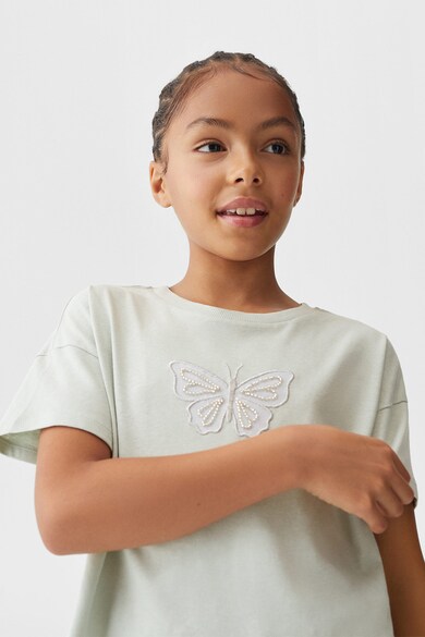 Mango Kerek nyakú póló pillangóhímzéssel Lány
