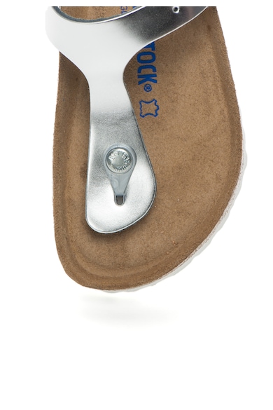 Birkenstock Papuci flip-flop argintii de piele cu calapod clasic Gizeh Femei