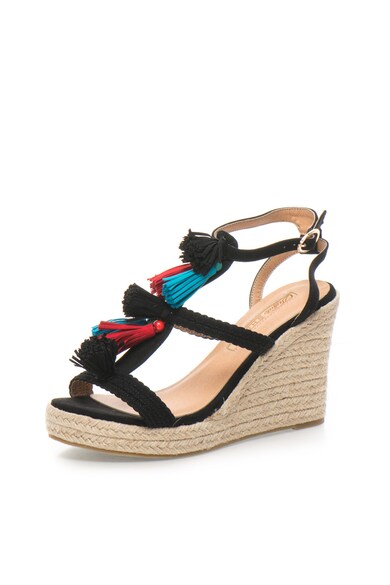 Buffalo Sandale wedge negre cu canafi multicolori Femei