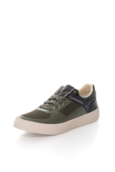 Diesel Pantofi sport de piele Spaark, Negru/Verde oliv Barbati