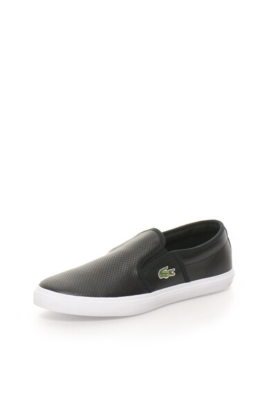 Lacoste Pantofi slip-on negri de piele cu model perforat Gazon Barbati