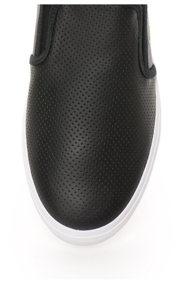 Lacoste Pantofi slip-on negri de piele cu model perforat Gazon Barbati