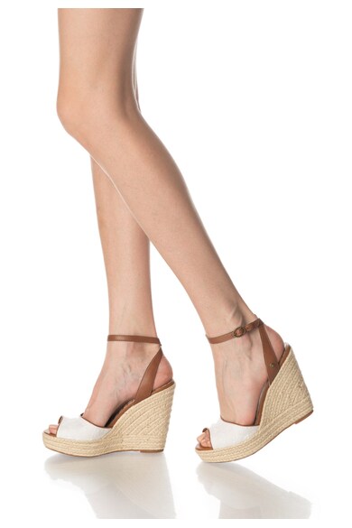 Pepe Jeans London Sandale wedge alb cu maro Walker Femei