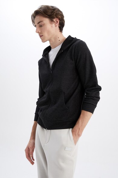 DeFacto Texturált cipzáros pulóver kapucnival férfi