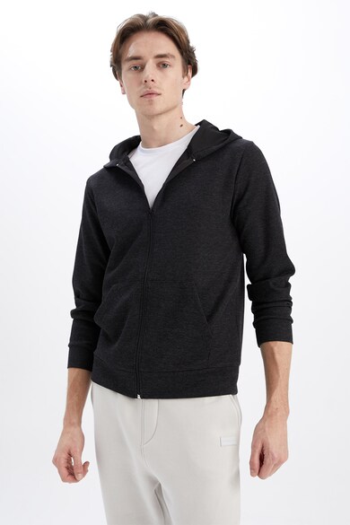 DeFacto Texturált cipzáros pulóver kapucnival férfi