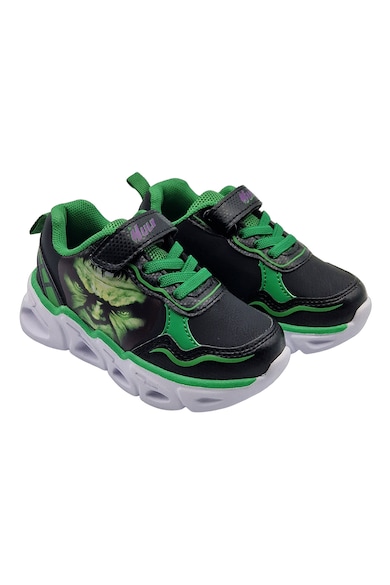 Marvel Pantofi sport de piele ecologica cu velcro si model Hulk Baieti