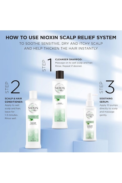 Nioxin Комплект 3 продукта за успокояване на чувствителния скалп  Scalp Relief, 200 мл + 200 мл + 100 мл Жени