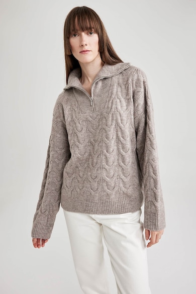 DeFacto Уголемен пуловер с къс цип Жени