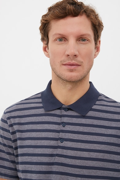 FINN FLARE Galléros pamuttartalmú póló csíkos mintával férfi