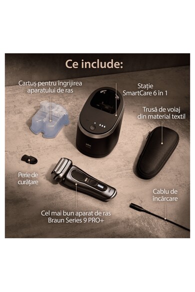 Braun Aparat de ras electric  Series 9 Pro Wet &Dry, 40.000 de actiuni de taiere, 5 elemente de taiere, Prolift Trimmer, SensoFlex, AutoSense, Statie de incarcare si curatare Barbati