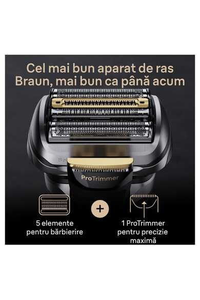 Braun Aparat de ras electric  Series 9 Pro Wet &Dry, 40.000 de actiuni de taiere, 5 elemente de taiere, Prolift Trimmer, SensoFlex, AutoSense, Statie de incarcare si curatare Barbati