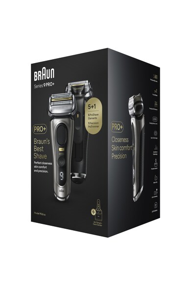 Braun Aparat de ras electric  Series 9 Pro Wet &Dry, 40.000 de actiuni de taiere, 5 elemente de taiere, Prolift Trimmer, SensoFlex, AutoSense, Statie de incarcare si curatare Barbati