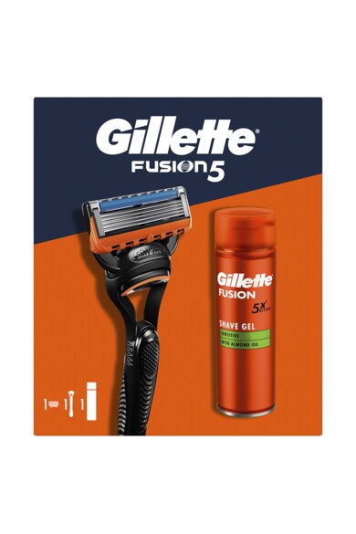 Gillette Set cadou  Fusion5: Aparat de ras + Gel de ras Fusion Ultra Sensitive, 200 ml Barbati