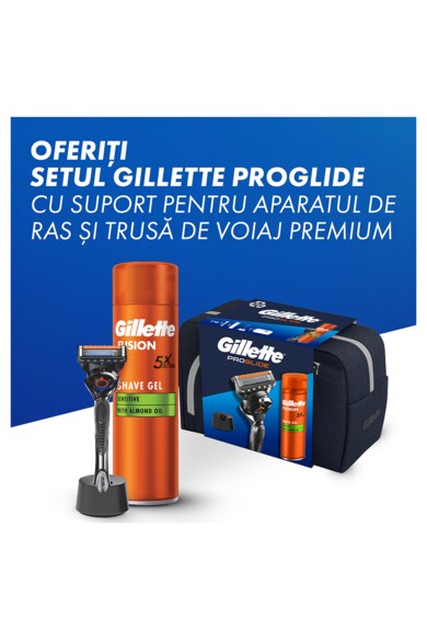 Gillette Комплект  Proglide: Самобръсначка + Гел за бръснене Fusion Ultra Sensitive, 200 мл + Поставка за бръснач + Чанта за пътуване Мъже