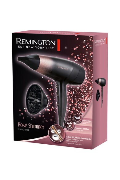 Remington Uscator de par  , 2200 W,Rose Shimmer, functie ionica, 3 setari de caldura, 2 trepte de viteze, jet de aer rece, negru/roz Femei