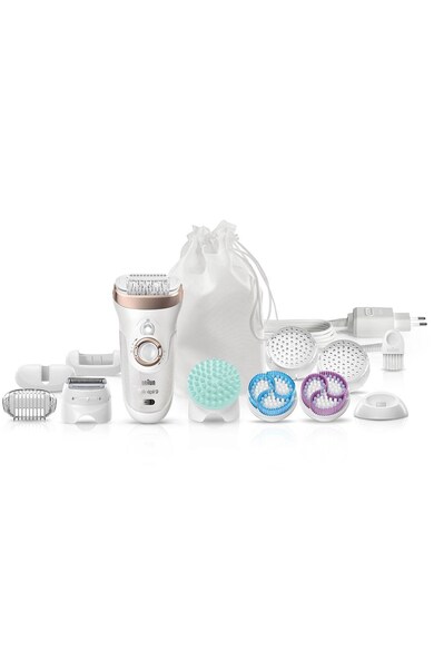 Braun Epilator  SE9-961V Wet&Dry SkinSpa Legs&Body, 40 de pensete, acumulator, 12 accesorii, Alb/Auriu Femei