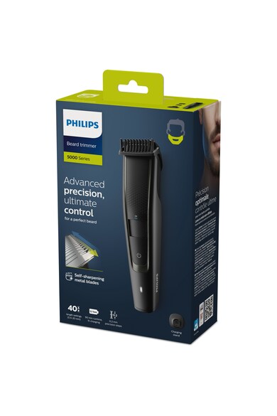 Philips Aparat de tuns barba  BT5515/20, Lame din otel inoxidabil 0.4-20mm, utilizare cu si fara fir, 90 min, 2 piepteni, suport de incarcare, Negru Barbati