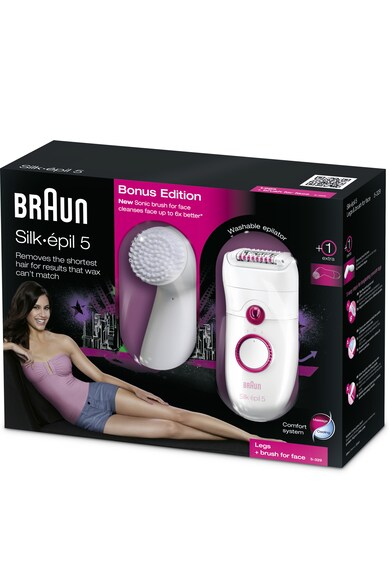 Braun Epilator  Silk-epil 5 5329, 40 Pensete, 2 Viteze, Lavabil, Alb/Roz + Perie pentru curatarea tenului Femei