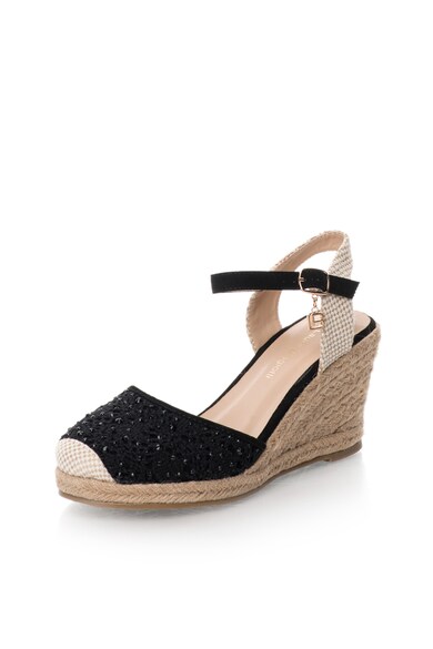 Laura Biagiotti Sandale wedge tip espadrile negre cu strasuri Femei