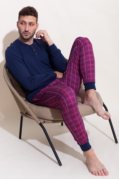 Sofiaman Pijama din amestec de modal cu pantaloni lungi Chess Barbati