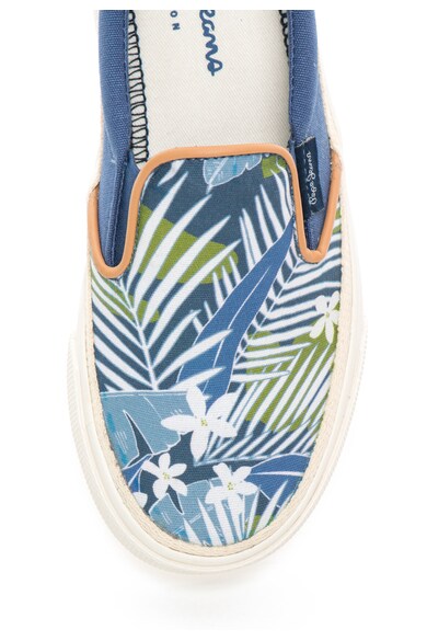 Pepe Jeans London Pantofi slip-on albastru prafuit cu imprimeu vegetal Traveler Fete