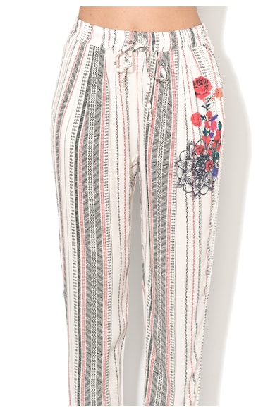 DESIGUAL Pantaloni albi din material vaporos cu imprimeu Aire Femei