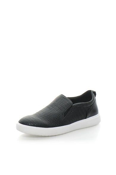 GUESS Pantofi slip-on negri de piele cu model reptila Barbati