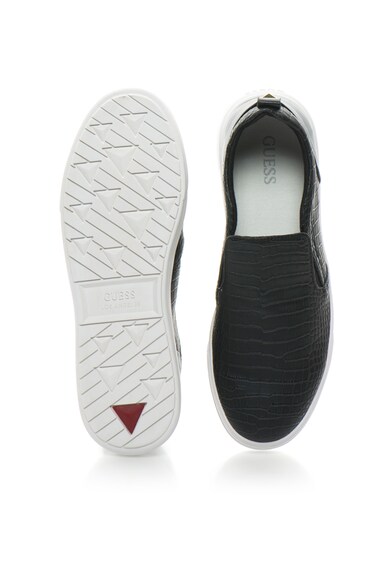 GUESS Pantofi slip-on negri de piele cu model reptila Barbati