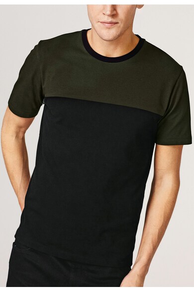 NEXT Tricou slim fit negru cu verde oliv Barbati