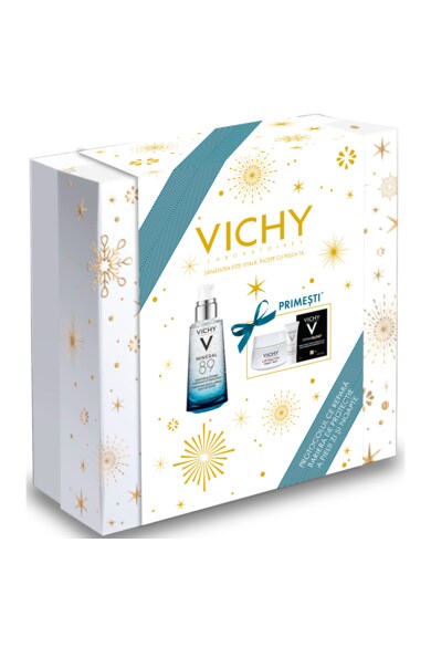 Vichy Pachet Booster zilnic pentru fata  Mineral 89 gel cu efect de hidratare, fortifiere si reumplere, cu acid hialuronic, 50ml + Crema de fata antirid de noapte pentru toate tipurile de ten Vichy Liftactiv H.A, 15 ml Femei