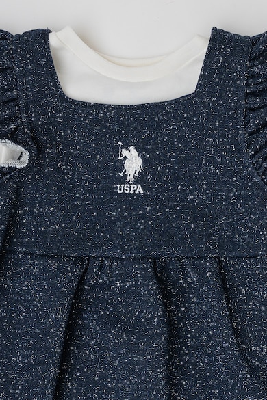 U.S. Polo Assn. Blúz és kantáros csillámos ruha szett Lány