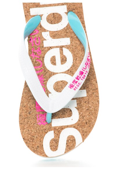 SUPERDRY Papuci flip-flop alb cu albastru si talpa de pluta Femei