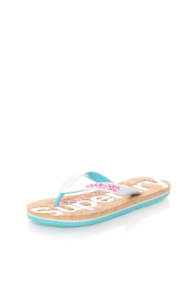 SUPERDRY Papuci flip-flop alb cu albastru si talpa de pluta Femei