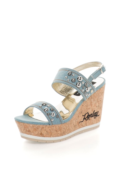 Replay Sandale wedge albastru prafuit din denim Serne Femei