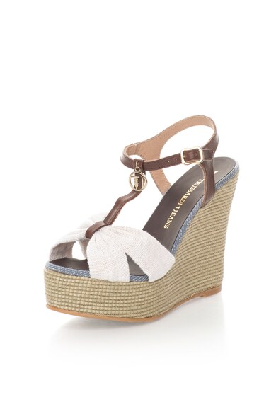 Trussardi Jeans Sandale wedge alb si maro inchis cu bareta T Femei