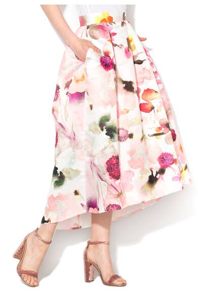 Closet LONDON Fusta midi alba cu model floral multicolor Femei