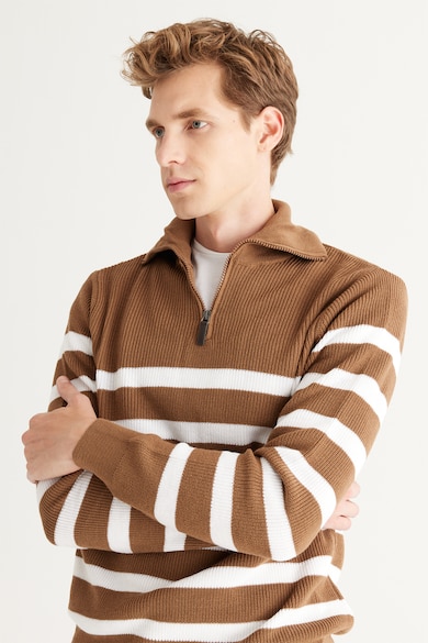 AC&Co Раиран пуловер с къс цип Мъже
