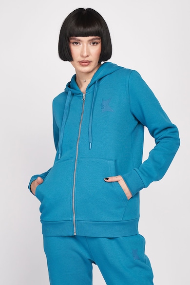 KVL by KENVELO Cipzáros egyszínű pulóver kapucnival női
