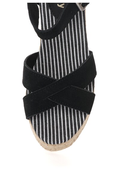 SUPERDRY Sandale wedge tip espadrile negre de piele intoarsa Isabella Femei