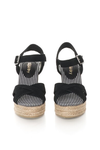 SUPERDRY Sandale wedge tip espadrile negre de piele intoarsa Isabella Femei