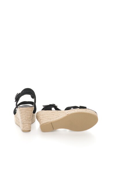 SUPERDRY Sandale wedge tip espadrile negre de piele intoarsa Isabella Femei