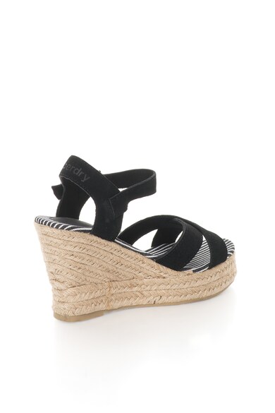 SUPERDRY Sandale wedge tip espadrile negre de piele intoarsa Isabella Femei